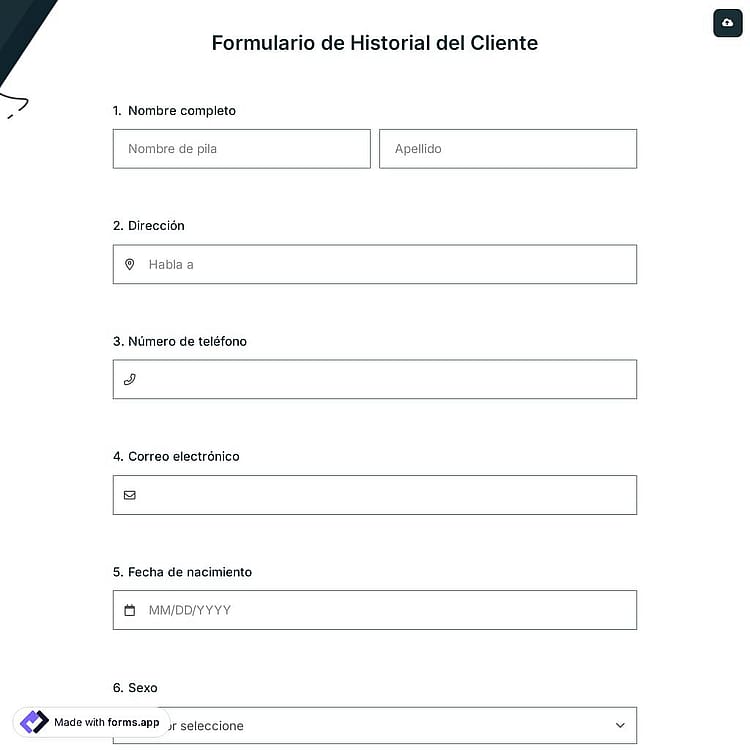 Formulario de Historial del Cliente