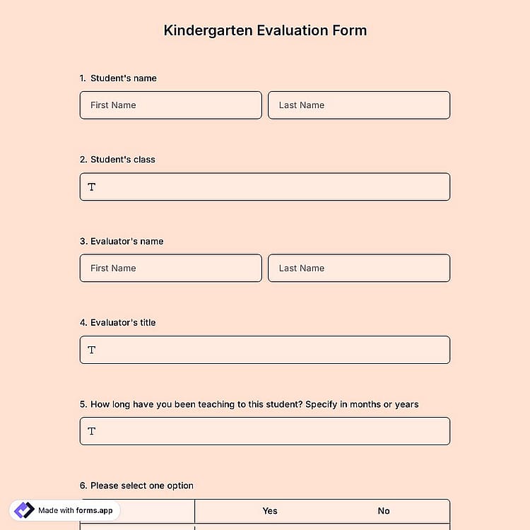 Kindergarten Evaluation Form