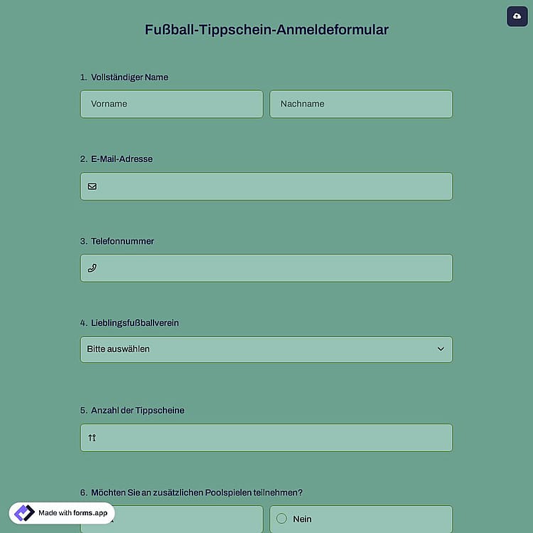 Fußball-Tippschein-Anmeldeformular