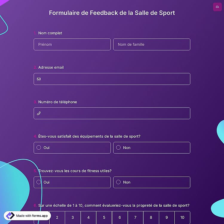 Formulaire de Feedback de la Salle de Sport