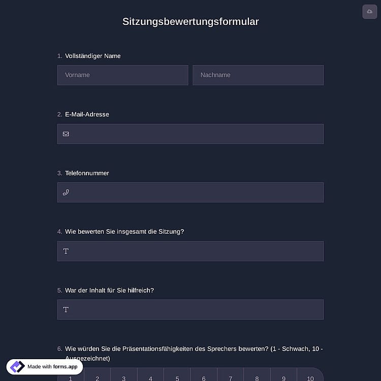 Sitzungsbewertungsformular