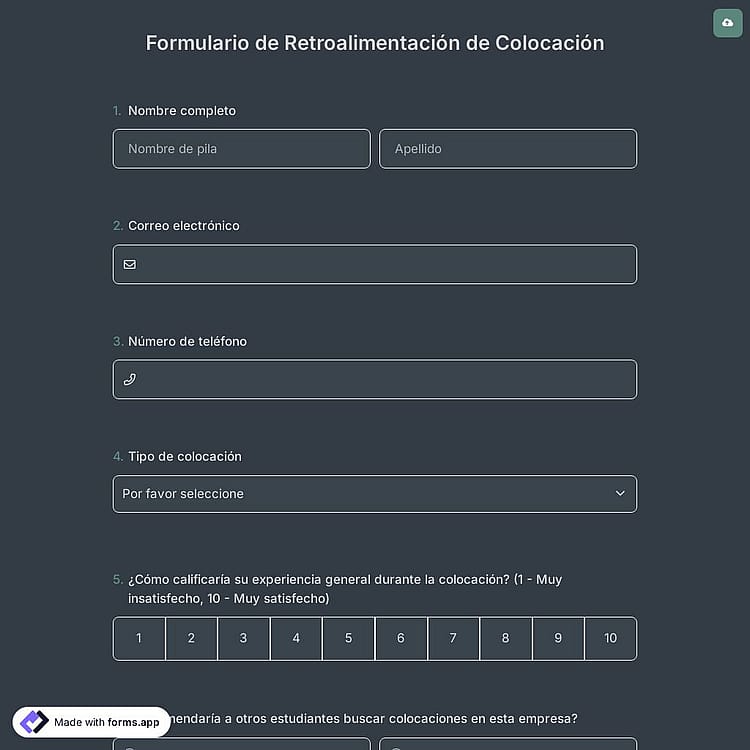 Formulario de Retroalimentación de Colocación