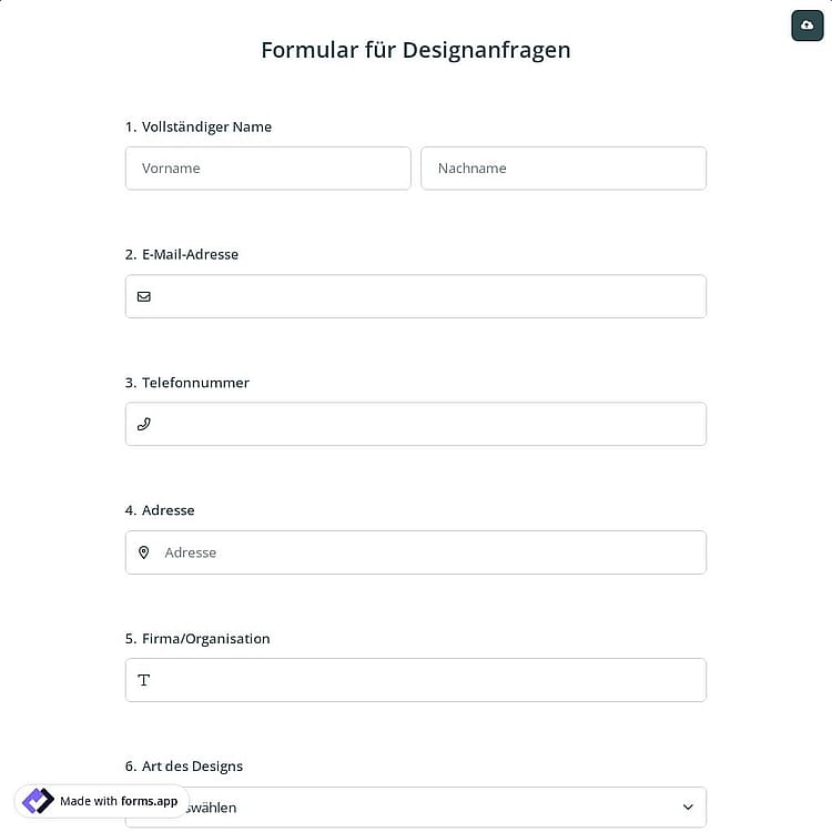Formular für Designanfragen