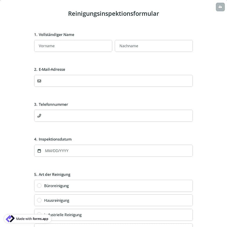 Reinigungsinspektionsformular