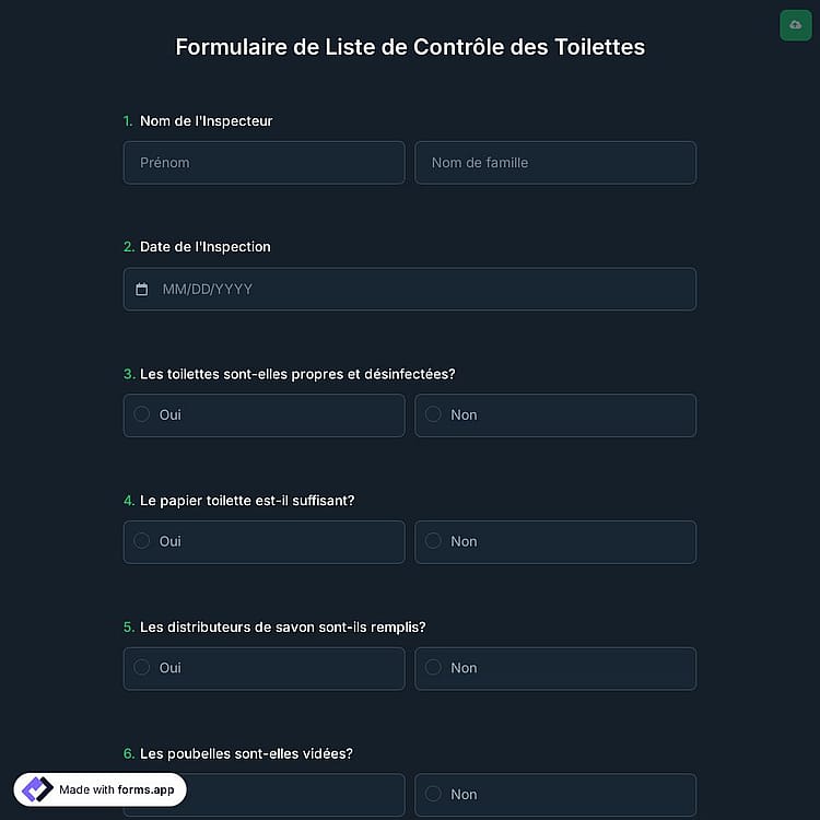 Formulaire de Liste de Contrôle des Toilettes