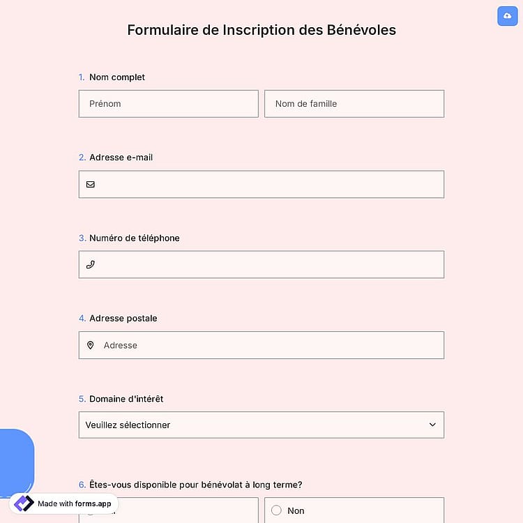 Formulaire de Inscription des Volontaires