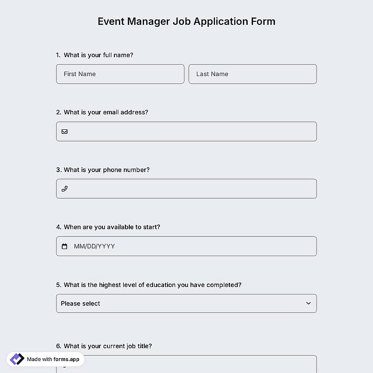 Event Manager Job Application Form
