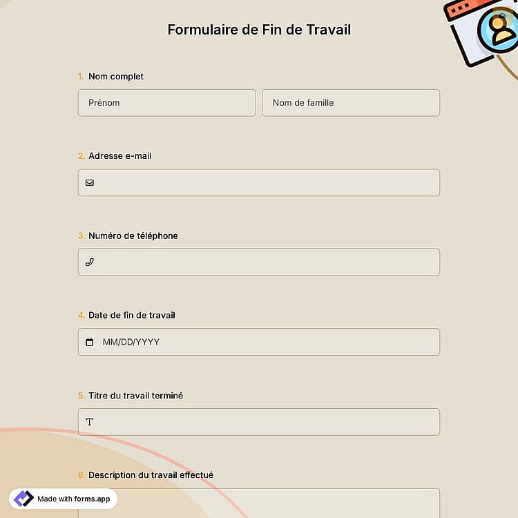 Formulaire de Fin de Travail