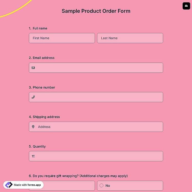 Sample Product Order Form