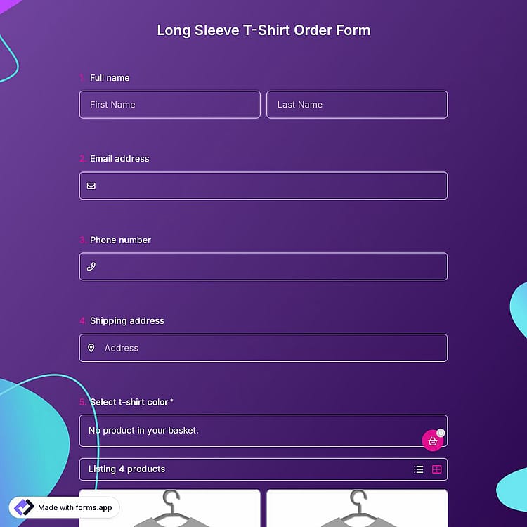 Long Sleeve T-Shirt Order Form