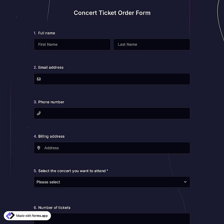 Concert Ticket Order Form
