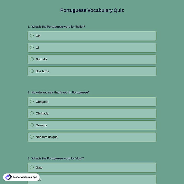 Portuguese Vocabulary Quiz