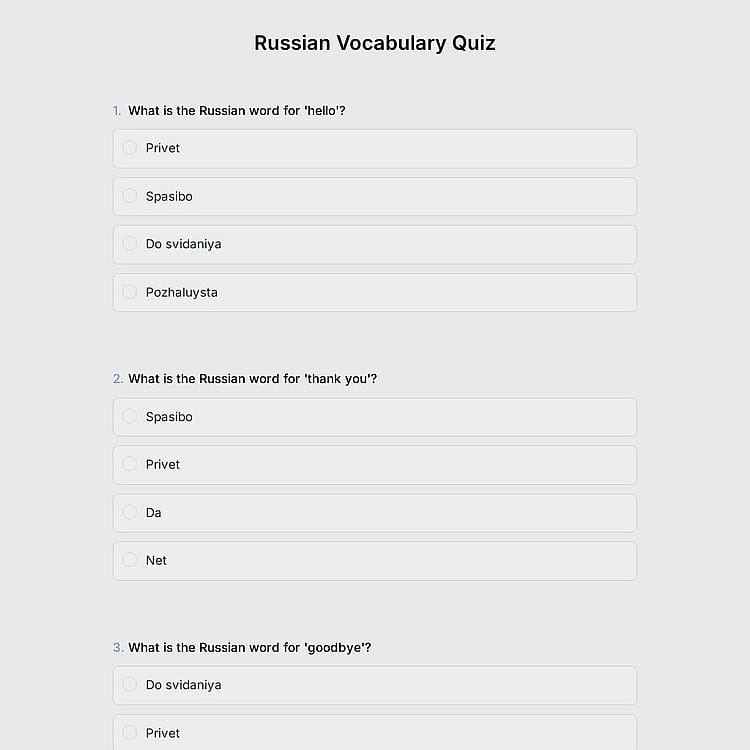 Russian Vocabulary Quiz