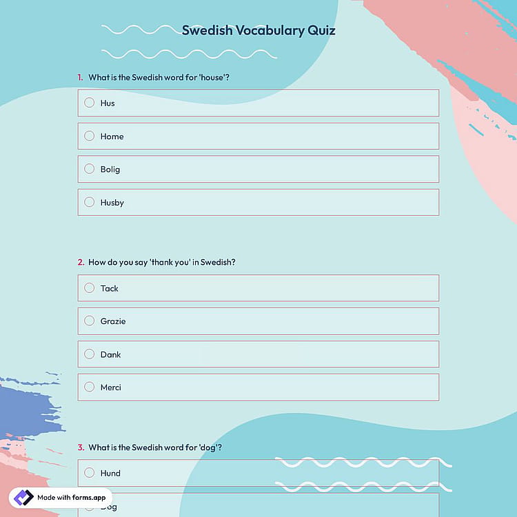 Swedish Vocabulary Quiz
