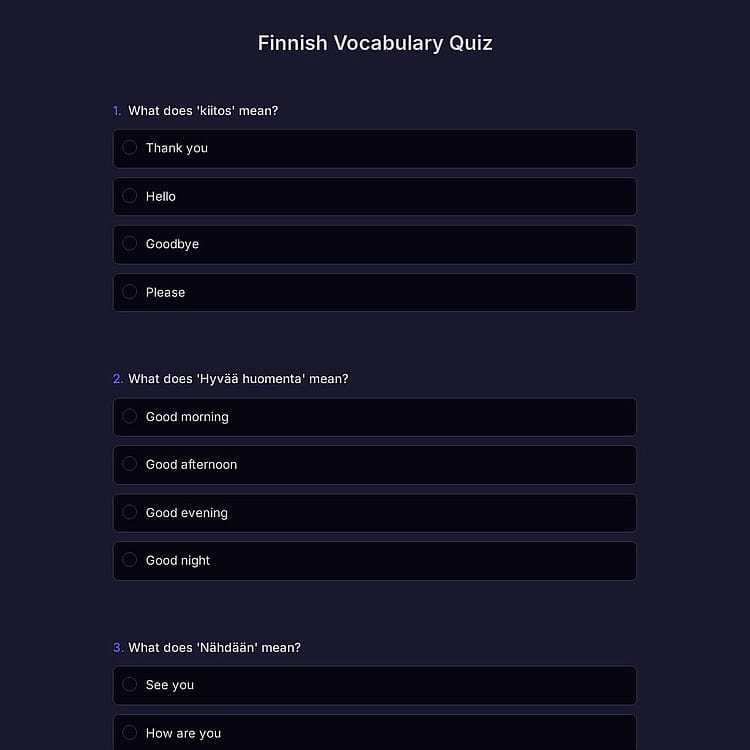 Finnish Vocabulary Quiz