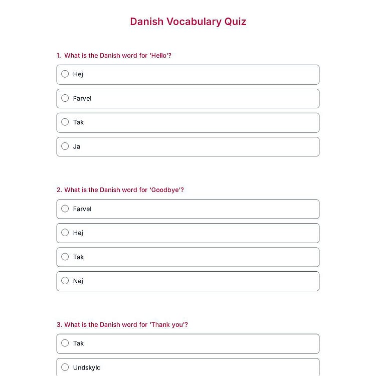 Danish Vocabulary Quiz