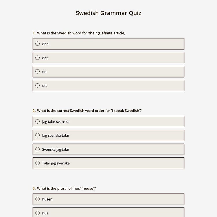 Swedish Grammar Quiz