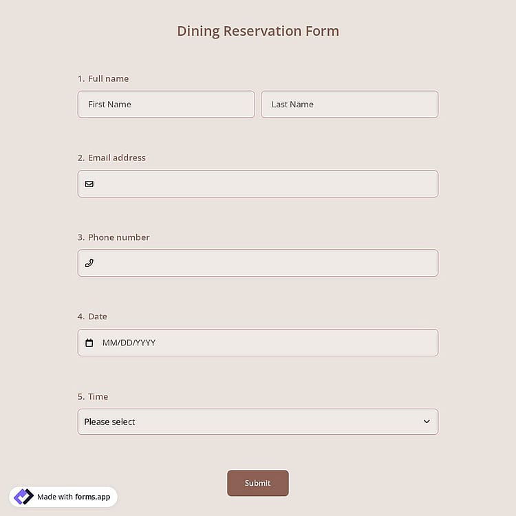 Dining Reservation Form