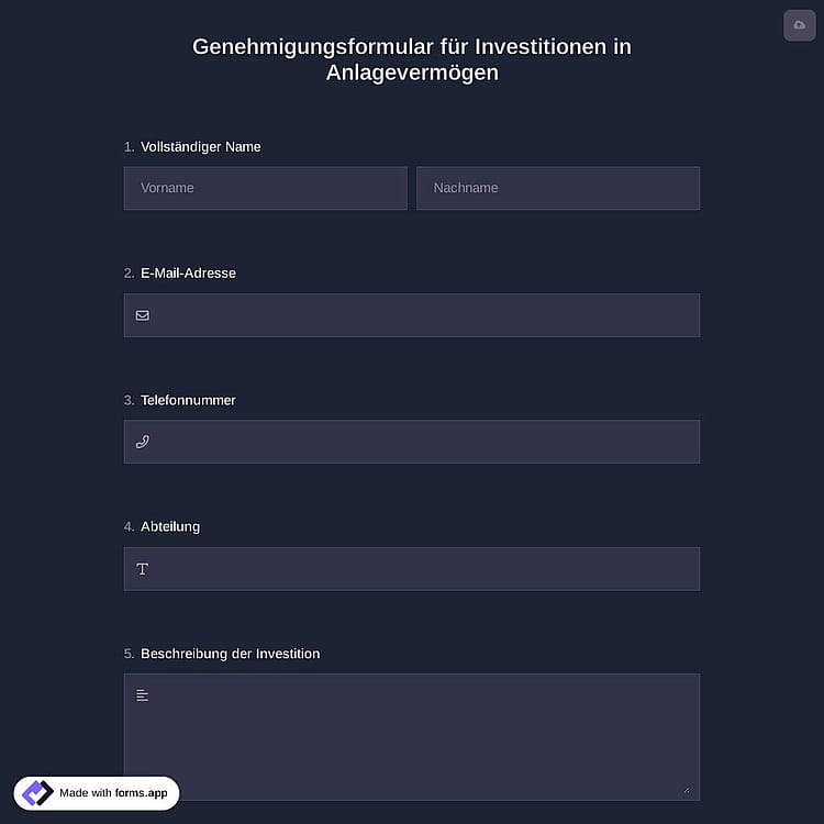 Genehmigungsformular für Investitionen in Anlagevermögen