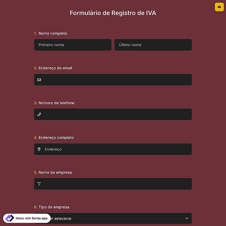 Formulário de Registro de IVA