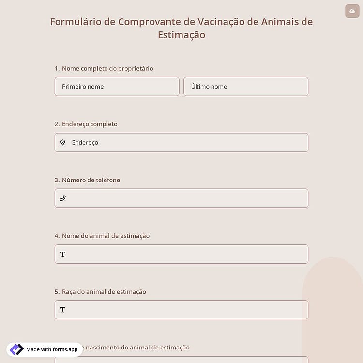 Formulário de Comprovante de Vacinação de Animais de Estimação