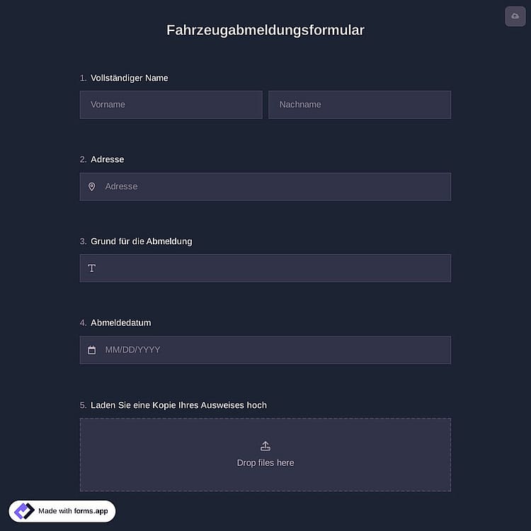 Fahrzeugabmeldungsformular
