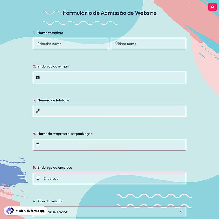 Formulário de Admissão de Website