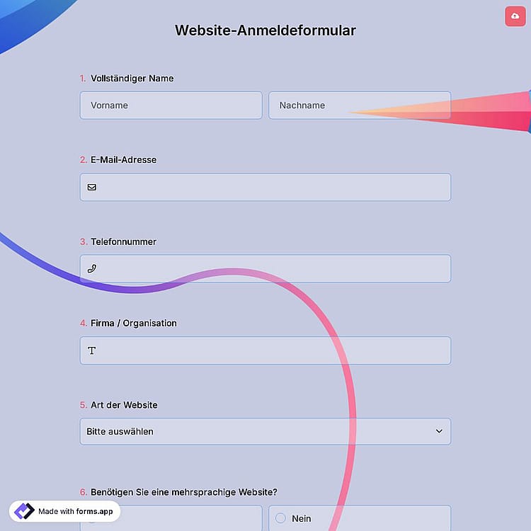Website-Anmeldeformular