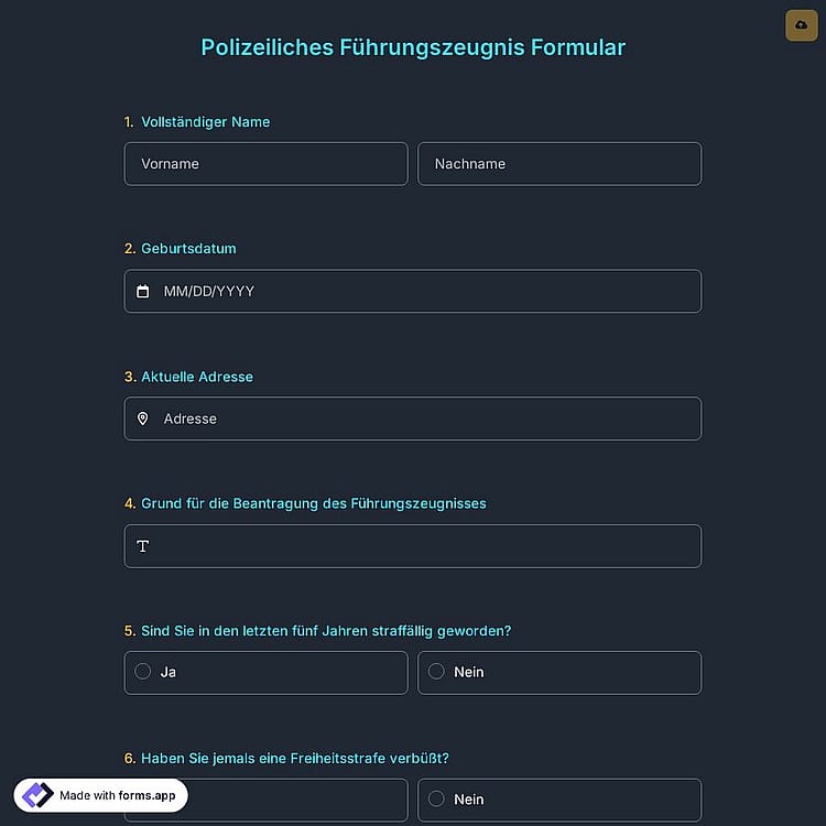 Polizeiliches Führungszeugnis Formular