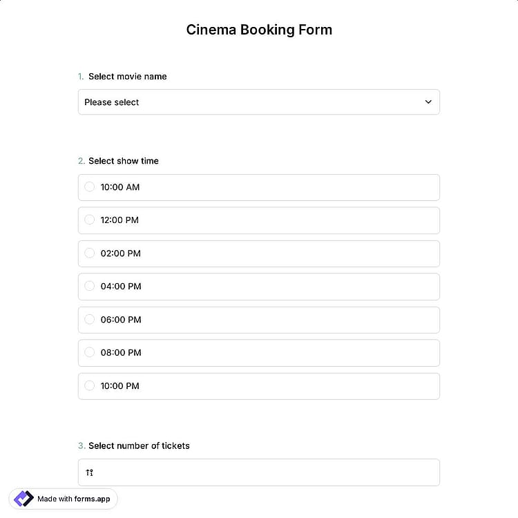 Cinema Booking Form