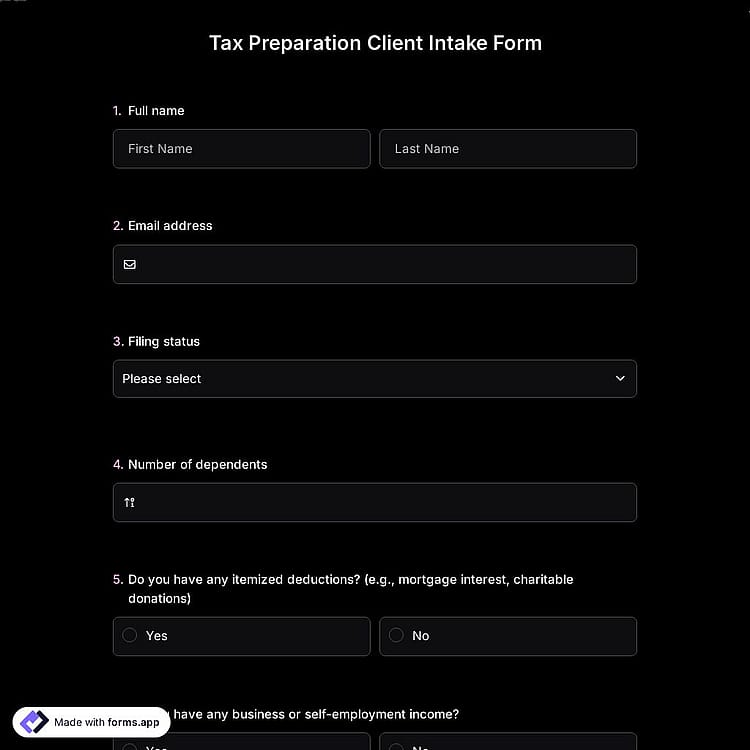 Tax Preparation Client Intake Form