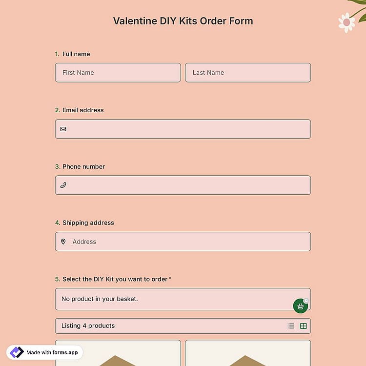 Valentine DIY Kits Order Form