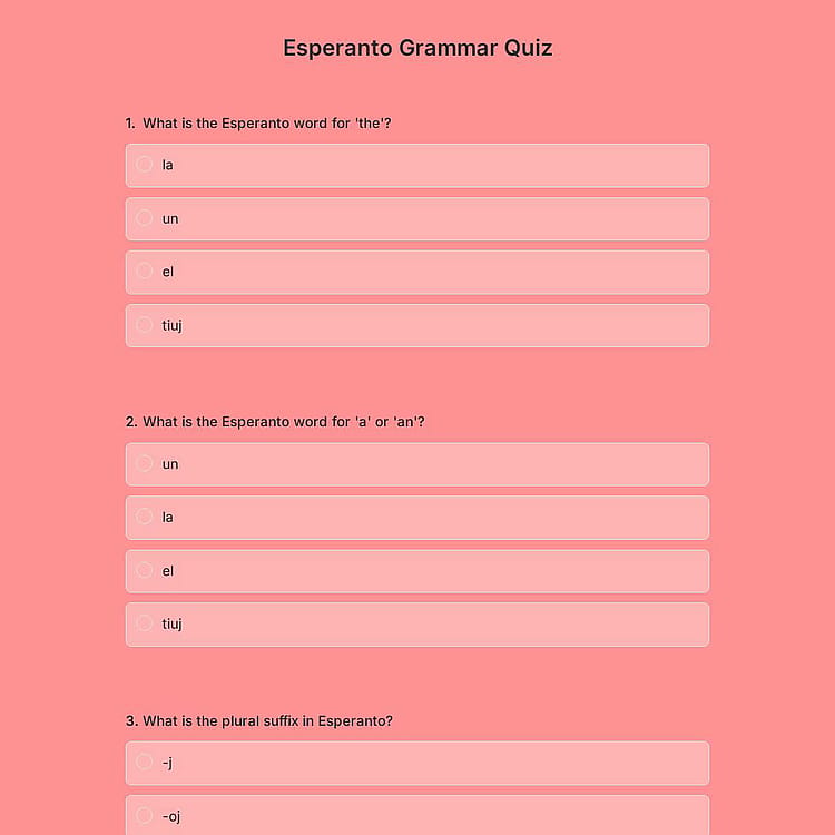 Esperanto Grammar Quiz
