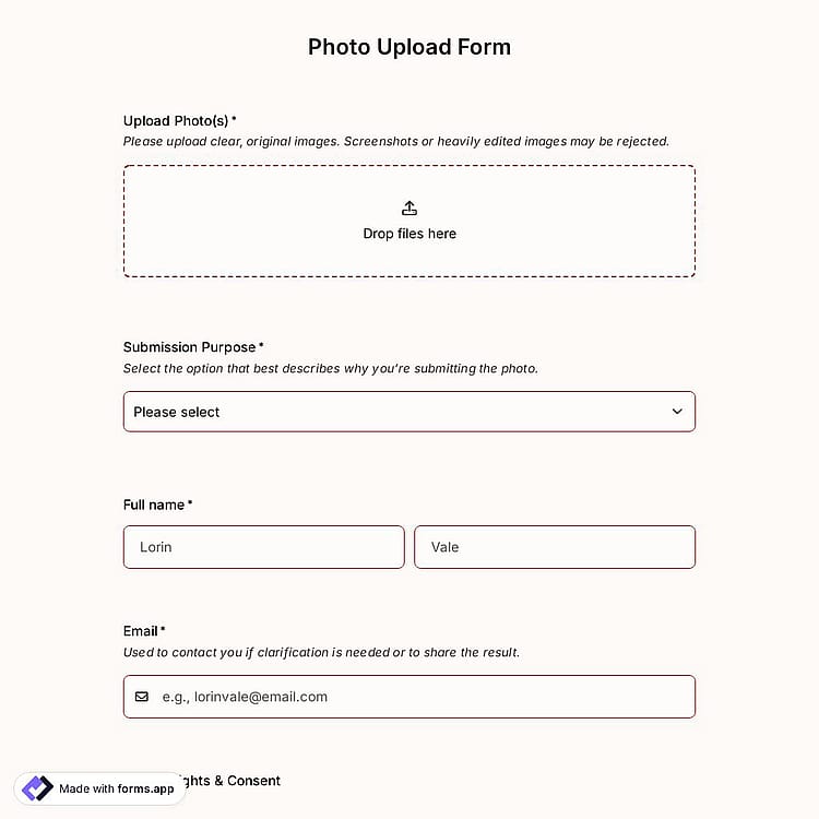 Photo Upload Form Template