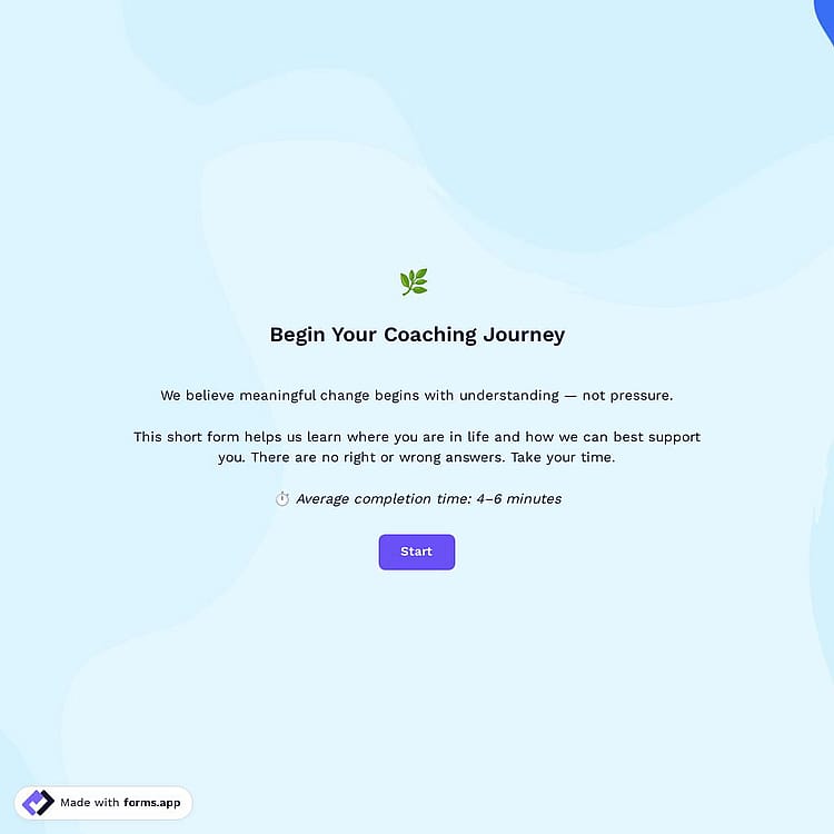 Life Coaching Intake Form