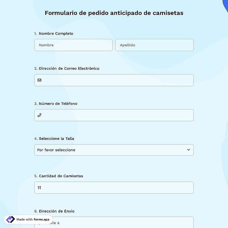 Formulario de Pedido Anticipado de Camisetas