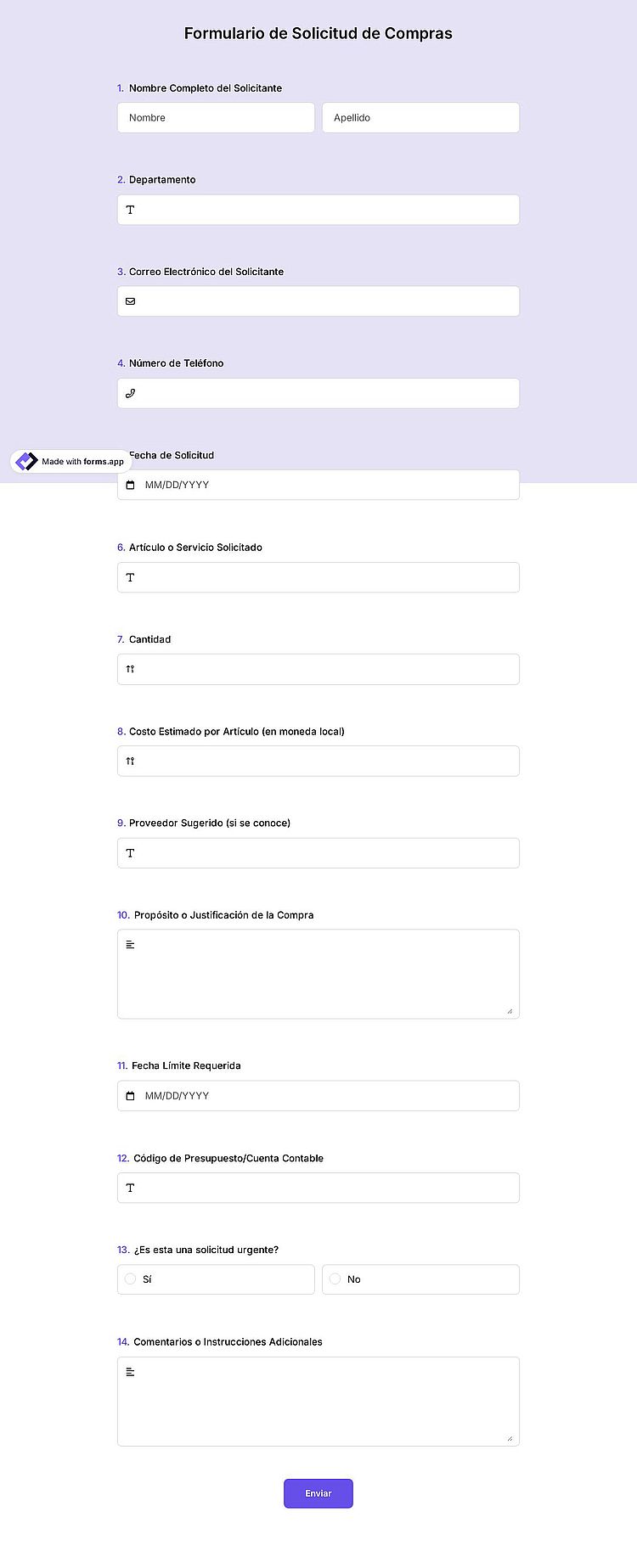 Formulario de requisición