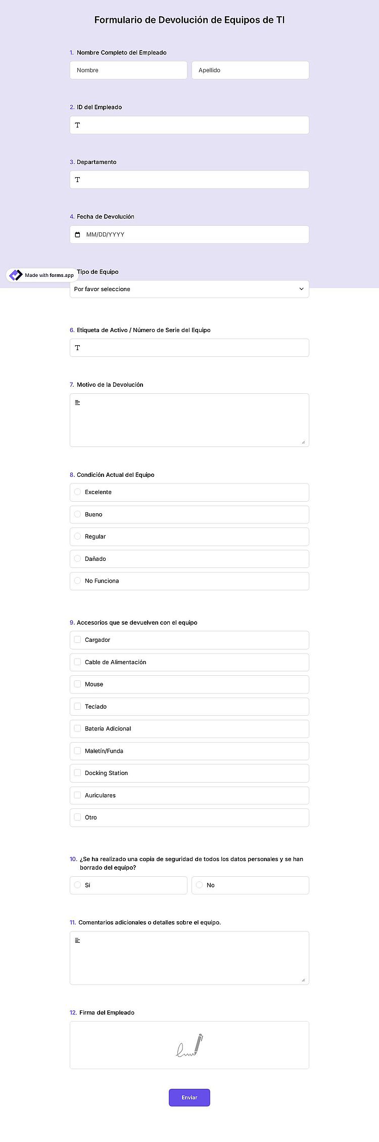 Formulario de devolución de equipo de TI