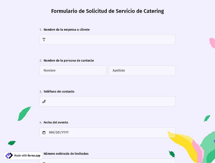Formulario de pedido de catering