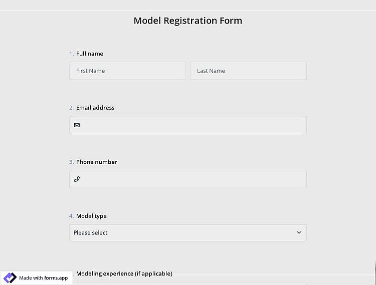 Model Registration Form