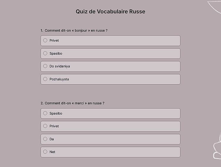 Quiz de Vocabulaire Russe