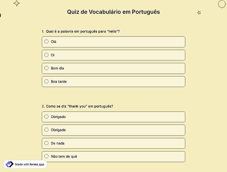 Quiz de Vocabulário em Português