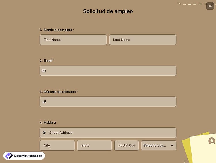 Plantilla de formulario de solicitud de empleo