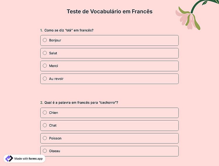 Quiz de Vocabulário em Francês