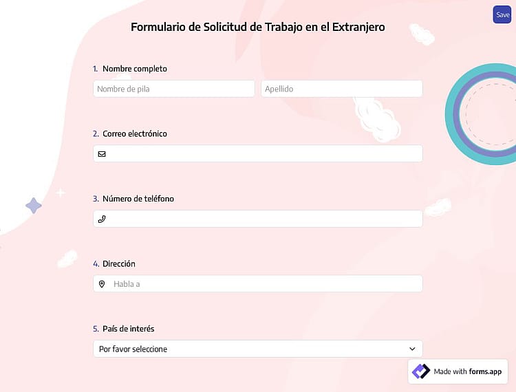 Formulario de Solicitud de Trabajo en el Extranjero