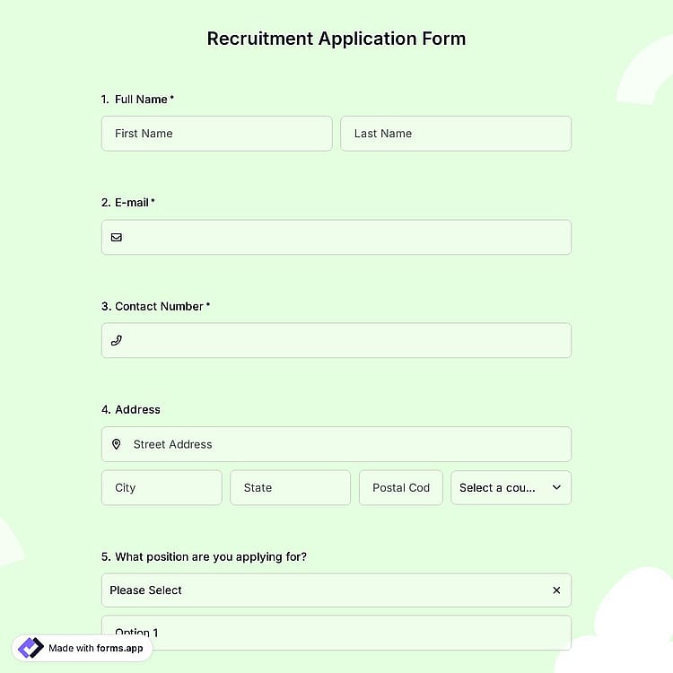 Recruitment Application Form Template