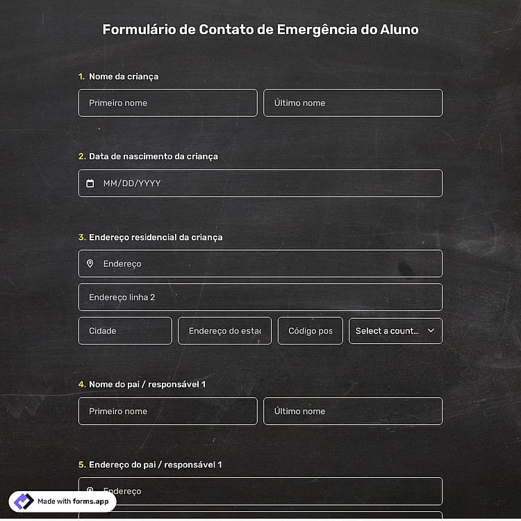 Modelo de Formulário de Contato de Emergência