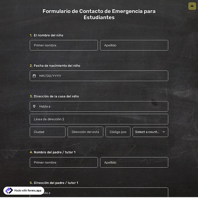 Plantilla de Formulario de Contacto de Emergencia para Estudiantes