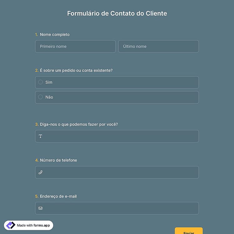 Modelo de Formulário de Contato do Cliente