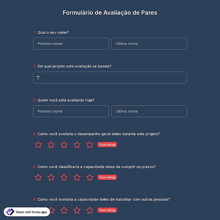 Modelo de Formulário de Avaliação por Pares